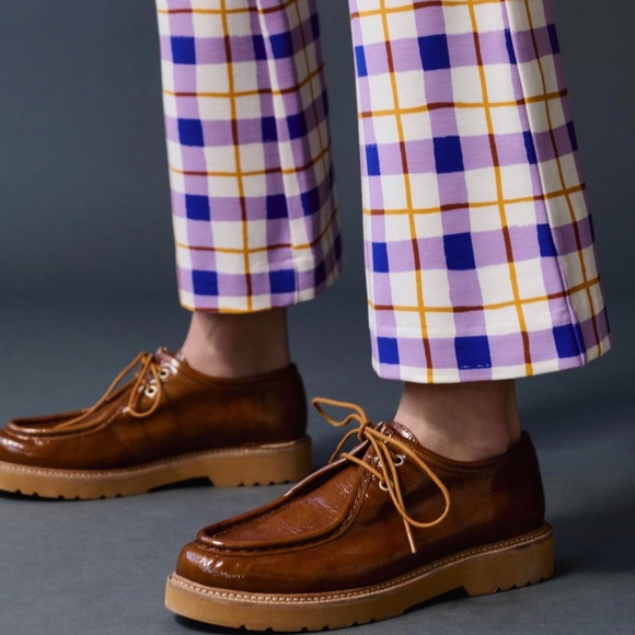 Anthropologie NWOT Maeve Susanna Flare Pants Medium Petite Crop Purple Plaid - Picture 3 of 16